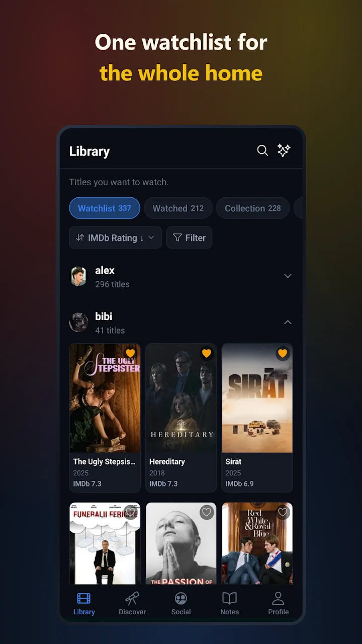 I Like Movies publisher screenshot: A household library shows member choices in one place.