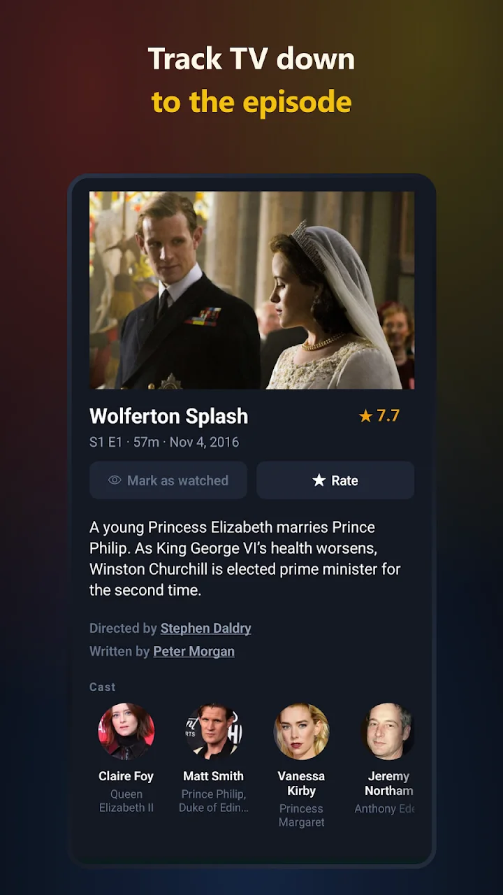 I Like Movies publisher screenshot: Episode details include watched and rating actions.